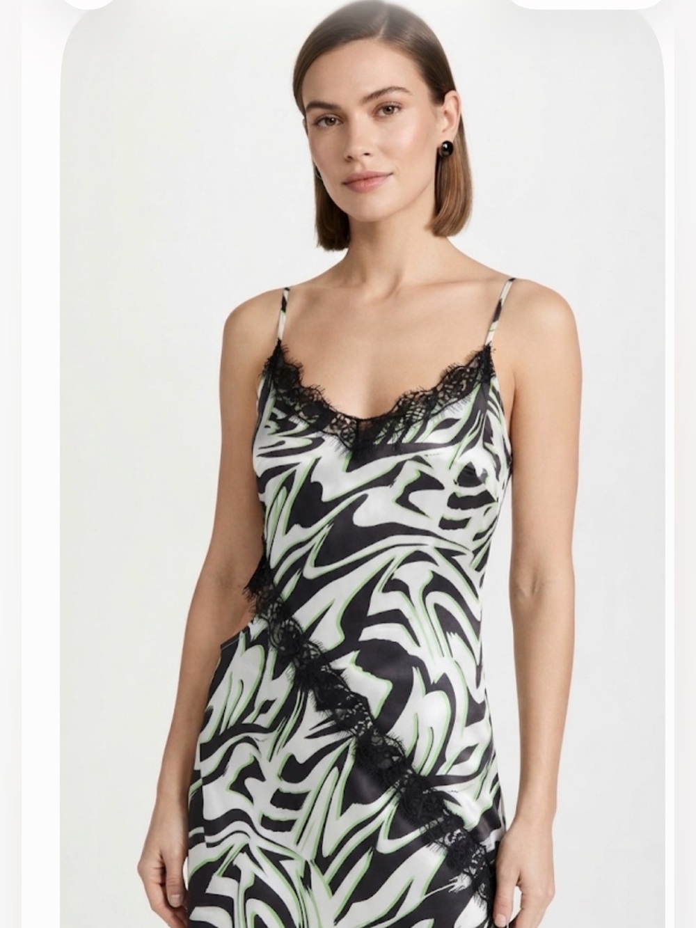 AsYou Lace Trim Satin Slip Dress in Black, White & Lime